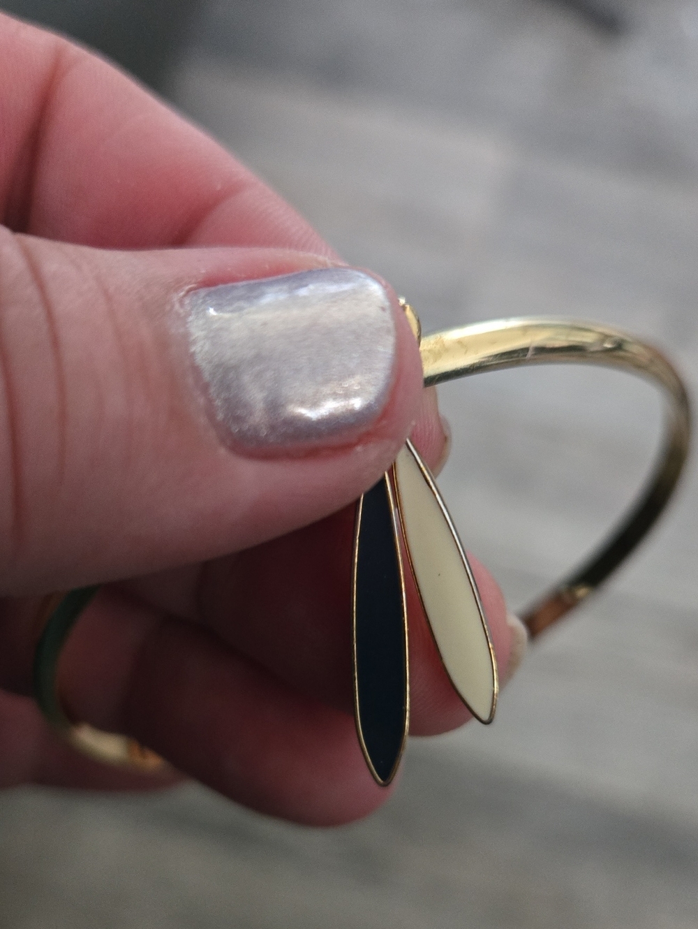J. Crew Gold-Tone Bangle with Navy and Cream Enamel Leaves - Picture 1 of 3